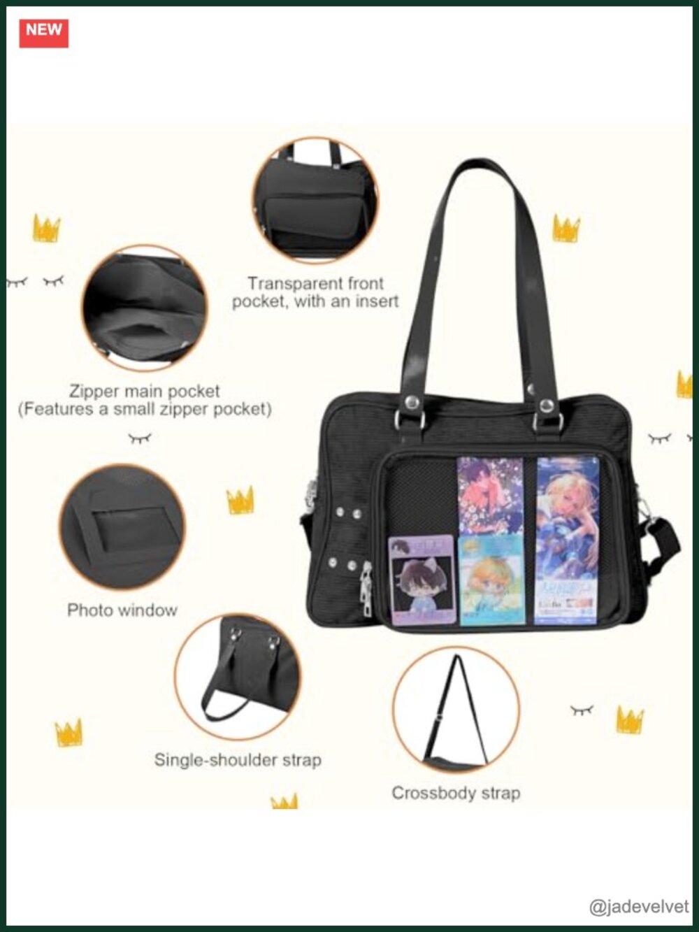 Ita Bag Crossbody with Clear Display Window, Pin Display Purse, Corduroy - Picture 2 of 6